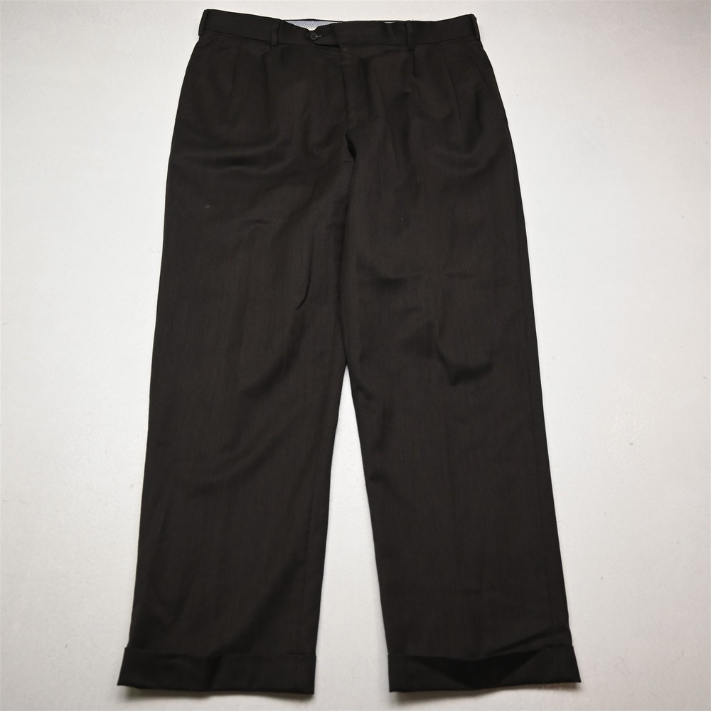 Bespoke 36x30 Brown 100% Wool Pleated Cuffed Classic Dress Mens Pants